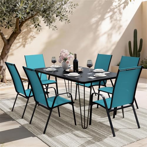 Image of JEAREY Patio Dining Chairs Set of 6, Outdoor Stackable Dining Furniture Set, All Weather Dining Set for Lawn, Garden, Backyard, Poolside, Peacock Blue