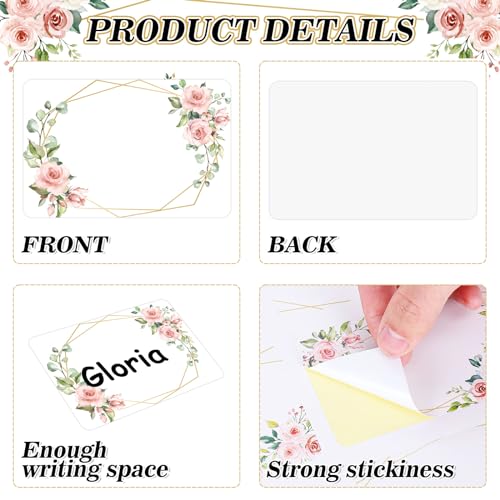 Image of Whaline 180 Pcs Back to School Floral Name Tag Stickers Pink Flower Rectangle Nameplate Stickers Classroom Bulletin Board Decoration Label Decal for Office School Desk Wall Message Board, 6 Designs