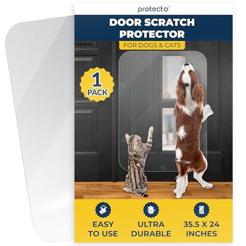 PROTECTO Heavy Duty Door Protector from Dog Scratching 35.5 x 24 Clear Door Scratch Protector Easy to Install on Window Wall Screen & Sliding Doors | Cat Scratch Guard for Indoors Outdoors