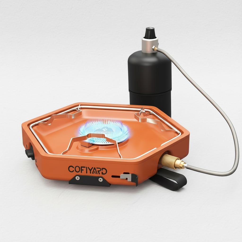 Cofiyard 1-Burner Propane Stove Portable Camping Stove with Carry Strap, Backpacking Camp Stove for Outdoor Cooking, Flick-Style Ignition, 8600 BTUs Gas Stove for Camping BBQ& More (Orange)