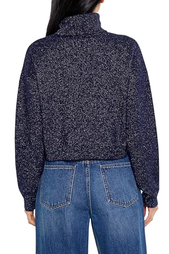 Forever 21 Damen Glitter Knit Turtleneck Sweater Pullover, Blau, Groß
