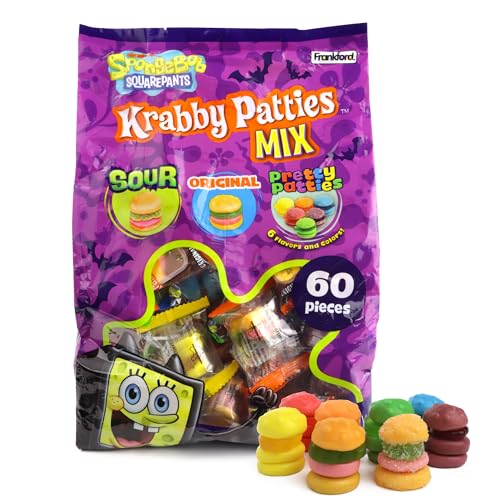 Bulk Krabby Patties Halloween Gummy Mix, Individually Wrapped Trick or Treat Candy, 60 Pieces Total, 19.05 Ounces