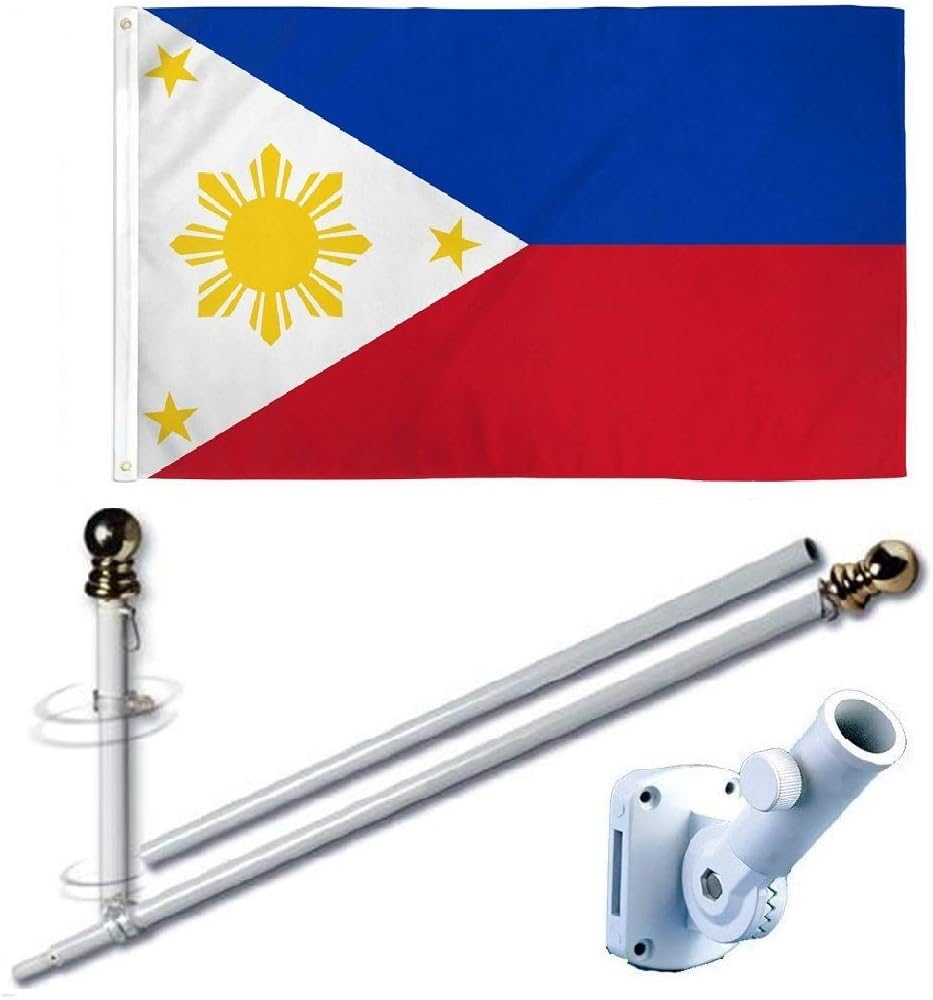 MWS 3'X5' Philippines Premium 150D 3x5 Flag Set (Super Polyester) w/Heavy Duty 6-Feet Spinning Flag Pole Bracket Residential Commercial