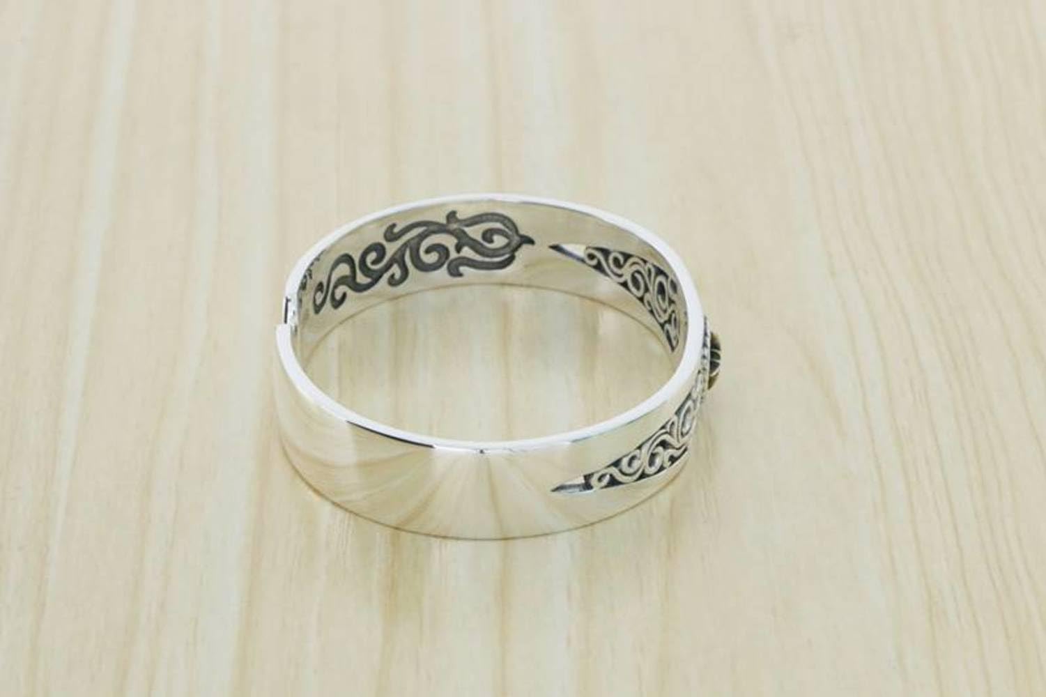 Brazalete Joyería Moda Plata Ley 925 Tang Patrón Hierba Pulsera Hombre Moda India Apertura Retro Pareja Pulsera Mujer