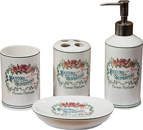 Biscottini Set Bagno per lavabo 4 pz | Accessori Bagno, Porta Sapone Liquido e Porta spazzolino, Porta saponetta e Bicchiere Bagno | Set Bagno Accessori