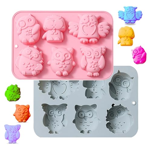 WishesMar 2 Pezzi Stampo Silicone per Cioccolato Forma di Animale Gufo - 6 Cavità Anti-aderente Riutilizzabile Stampi in Silicone per Caramelle Cioccolatini Praline Decorazione di Torte