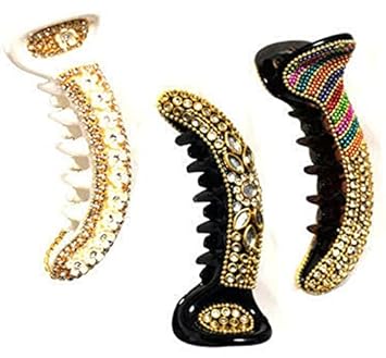 Embee. Designer Banana Hair Clips/Hair Claw/Hair Clutch for Women and Girls(A pack of 3).