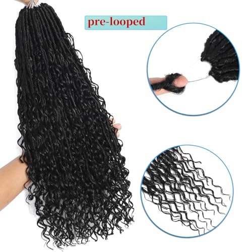 Boho Faux Locs Crochet Hair 24 Inch Goddess Locs 8 Packs Boho Soft Locs Crochet Hair with Curly Ends Pre-looped Long Bohemian River for Black Women (1B# - Image 4