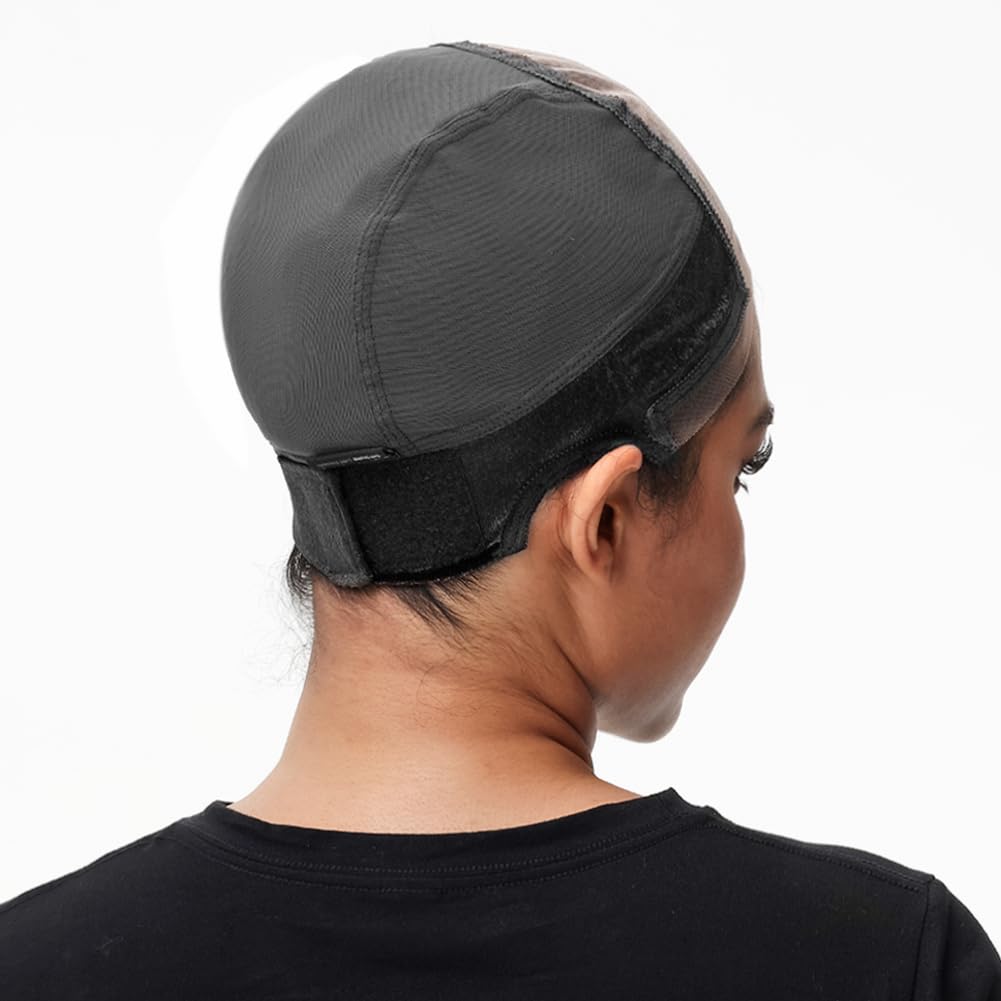 PORSMEER Lace Wig Cap with Grip Band for Keeping Wigs In Place 4x5 Inch Wider Transparent Lace for Lace Front Wig Non-slip Cap for Glueless Wig Adjustable Wig Grip Cap with Velcro Headband (Black) - Image 3