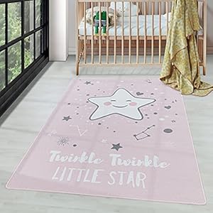 Laagpolig kindertapijt speelkleed baby motief babyster Grijs, kleur:Pink, grootte:100×150 cm