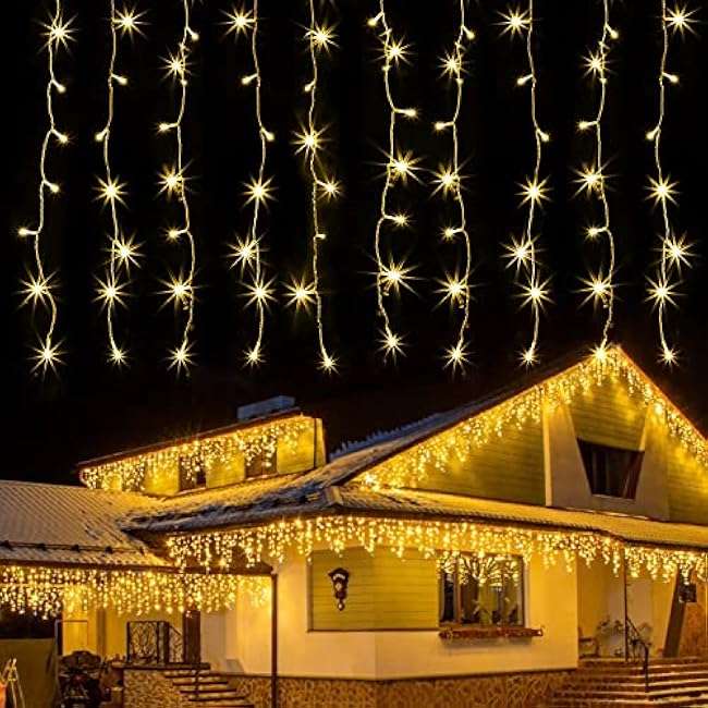 kemooie 400 LED Outdoor Curtain Lights, 26.2FT x 3.3FT Curtain String Lights with 8 Shining Modes for Indoor Ceremony Birthday Christmas Party Bedroom Balcony Roof Decorations (Warm White)