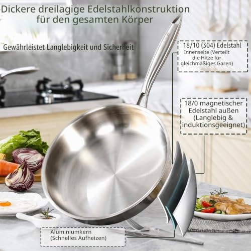 Foto von DELARLOCHEF Edelstahlpfanne 28 cm, Durchgehend 3-lagig Bratpfanne