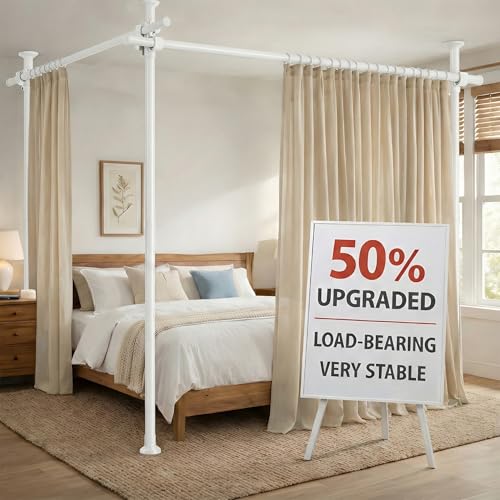 Image of Room Divider Curtain Rods No Drilling Wall Divider for Room Separation (W) 35-200inx(H) 43-120in Adjustable, Heavy Duty Partition Space Separator Freestanding, Curtains Not Included- White, 1 Pack