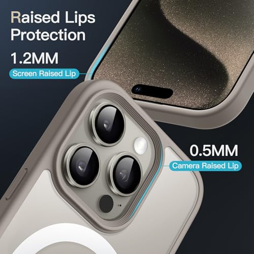 Image of JETech Magnetic Cover Case for iPhone 15 Pro Max 6.7-Inch Compatible with MagSafe, Translucent Matte Back Slim Shockproof Phone Cover (Natural Titanium)