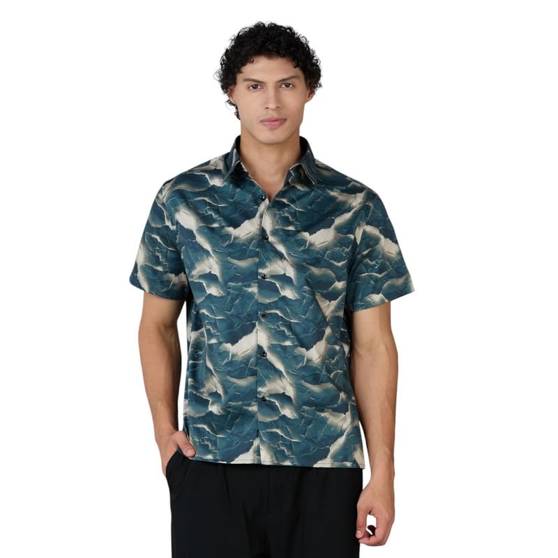 Image of MARK & ALBERT Men's 100% Cotton Printed Half Sleeves Regular Fit Shirt for Men