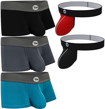 Real Men Bulge Enhancing Underwear 3in Modal 3-Pack Small Black/Blue/Grey BUNDLED WITH Lift Pouch Strapless Jocks Small Gunmetal Grey AND Red