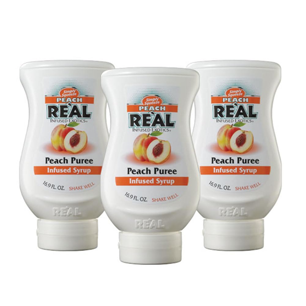 Peach Reàl Infused Exotics, Peach Puree Infused Syrup, 16.9 FL OZ Squeezable Bottle (Pack of 3)