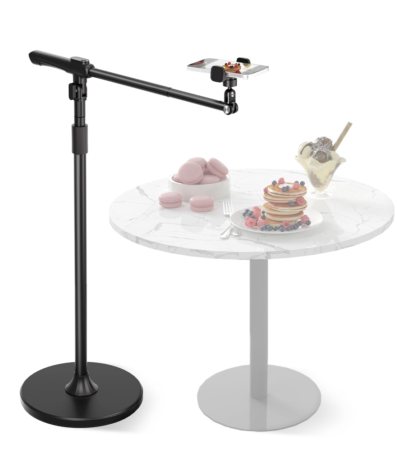 Overhead Phone Mount for Video Recording Tall Floor Stand with Bluetooth Remote 360 Extendable Boom Arm Tripod for