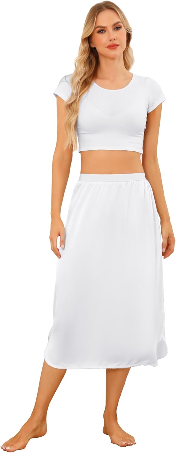 Women's Satin Half Slip Slit Lace Long Underskirt for under Dresses Size S-3XL - Image 7