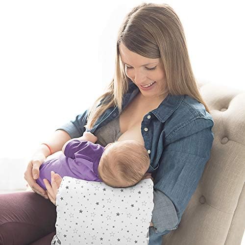 Lansinoh Breastfeeding Pillow for The Arm to Support Nursing Baby as a Cushion, Suitable for All Including c-Section, Portable and Compact, Washable, Light Grey Star Print Fabric