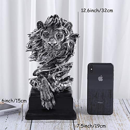 H&W Sandstone Lion Figurines - The King Of Beasts - Statue Decoration For Home/Study/Living Room, Great Collectible Figurines, Best Gift For The Man, Silver Color (Hh17-D3) #TOP3