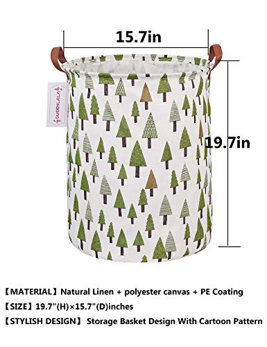 Queenlala Large Storage Basket,Laundry Hamper/Bathroom/Home Decor/Collapsible Round Storage Bin,Boys And Girls Hamper/Boxes/Clothing(Green Forest) #TOP1