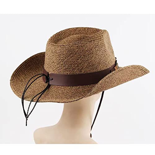 Kids Cowboy Hats For Boys Casual Dress Up Hat with Wind Lanyard Brown