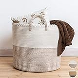 XXL Premium Cotton Rope Basket 18'x16' - Large Baskets for Storage – Woven Laundry Basket- Brown...