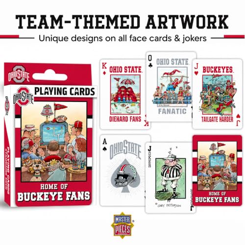 Image of Masterpieces Ohio State Buckeyes Fan Deck Playing Cards - 54 Card Deck - Premium Quality Educational and Fun Activity for Kids and Families - Great Gift Idea for Holidays Birthdays
