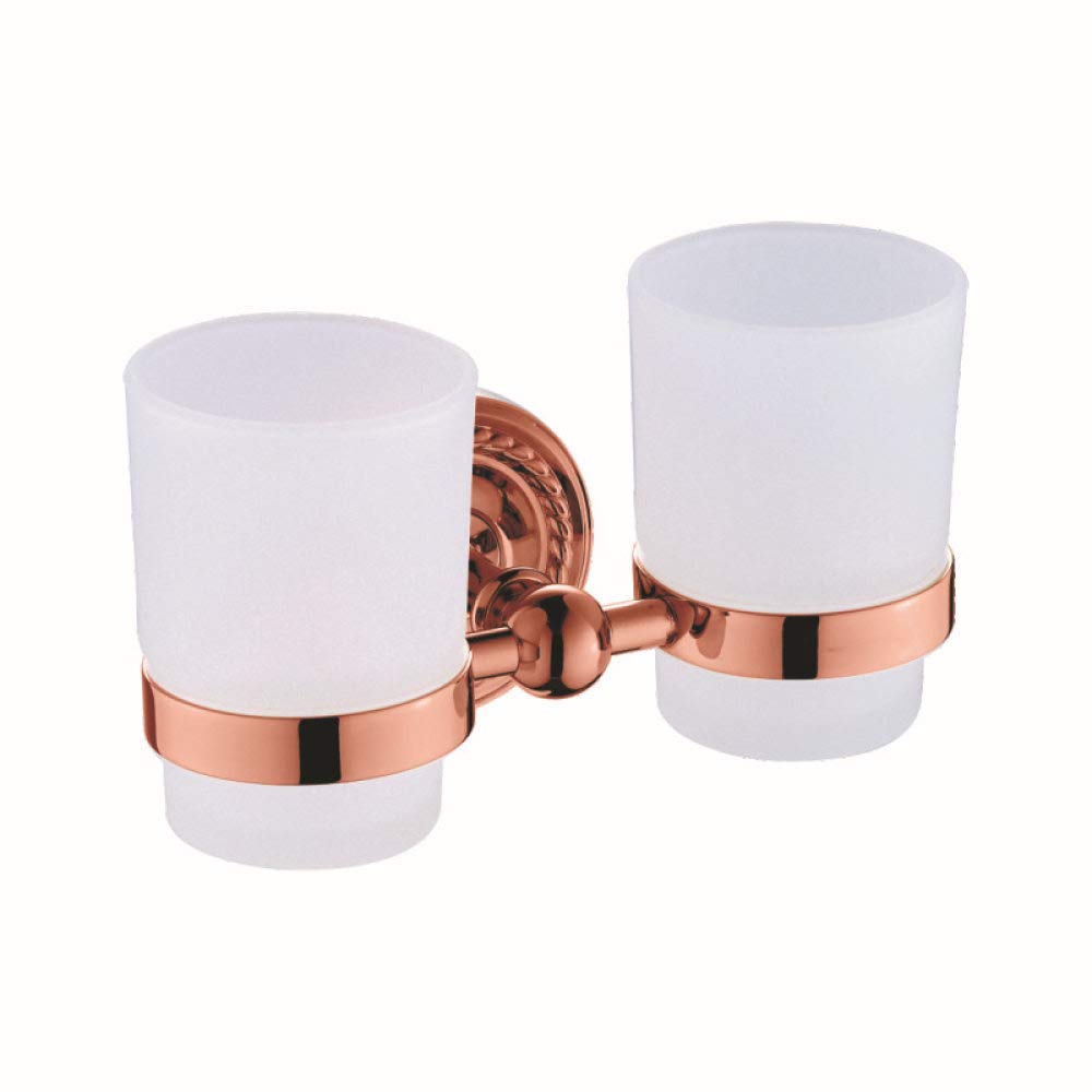 Juego de accesorios de baño de oro rosa antiguo con anillo para colgar en la pared, base redonda, soporte para cepillo de dientes, accesorios de latón macizo pulido para una decoración elegante de