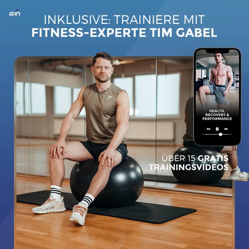 Foto von G-IN Gymnastikball Sitzball [Anti-Burst] für Büro Fitness Yoga Balance - INKL. Luft-Pumpe - Schwangerschaftsball Fitnessball Gymnastikball 65 cm Pilates Ball