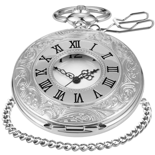 Hollowed Out Quartz Pocket Watch for Men, Arabic Numerals White Dial, Stainless Steel Pocket Watch with Chain, Stylish Gift for Graduation, Birthday, Father’s Day