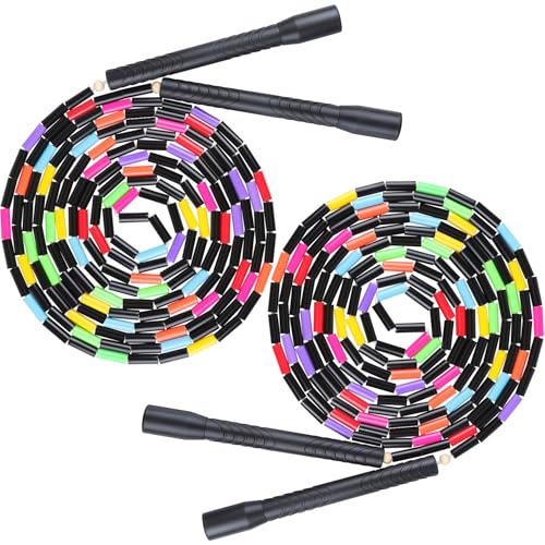 16.5FT Double Dutch Jump Ropes for Adults Kids Rainbw Long Jump Rope Beaded Jump Rope for Fitness Segmented Skipping Ropes for Exercise Training Tangle-Free (Black-2Pcs)