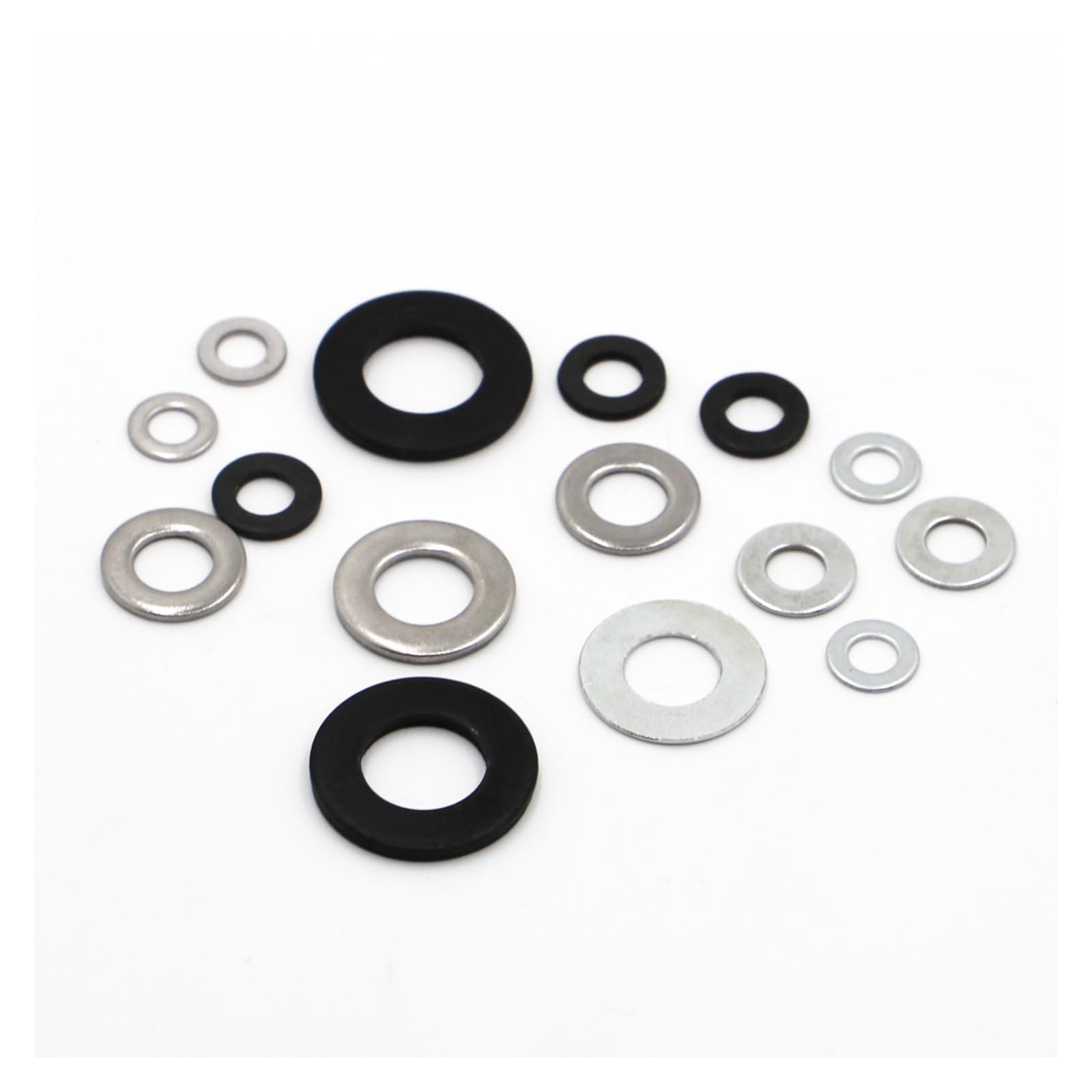 Flache Unterlegscheiben, M2 M2.5 M3 M4 M5 M6 M8 M10 M12 M16-M24 304 Edelstahl Schwarz Weiß Verzinkt Flache Scheibe Unterlegscheibe Flach(White Carbon Steel,50pcs M2)