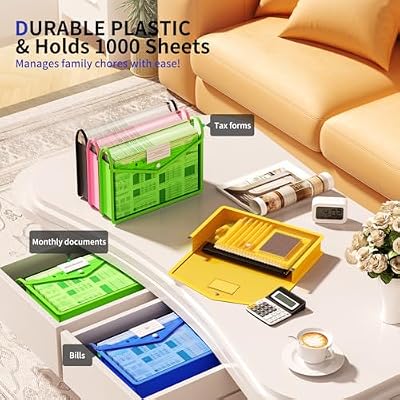 2 Pack Plastic Expanding File Folder, Transparent envelopes with Snap Closure, Fit Letter/A4 Size for School/Office/Home/Hospital, No Dividers, Large Capacity(Black)
