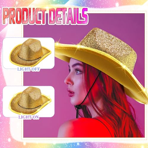 Image of Kigeli 10 Pcs Lights LED Cowboy Hat for Adult LED Flashing Hat for Western Cowboy Women Men Role Play