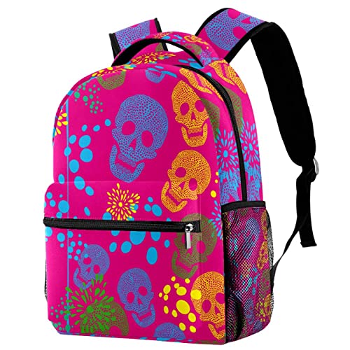 Sac à dos de voyage bleu avec porte-bouteille et motif crâne ultra pratique