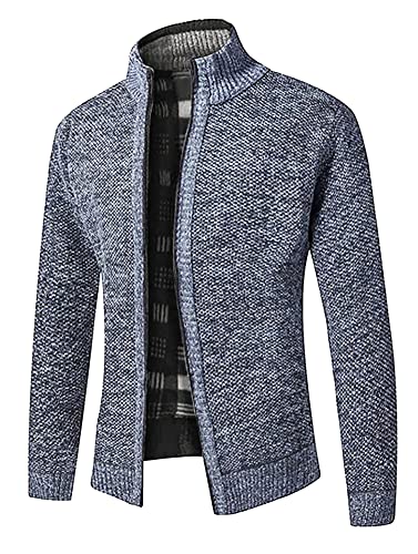 Cardigan Pull d'hiver gris clair homme en maille doublée polaire M