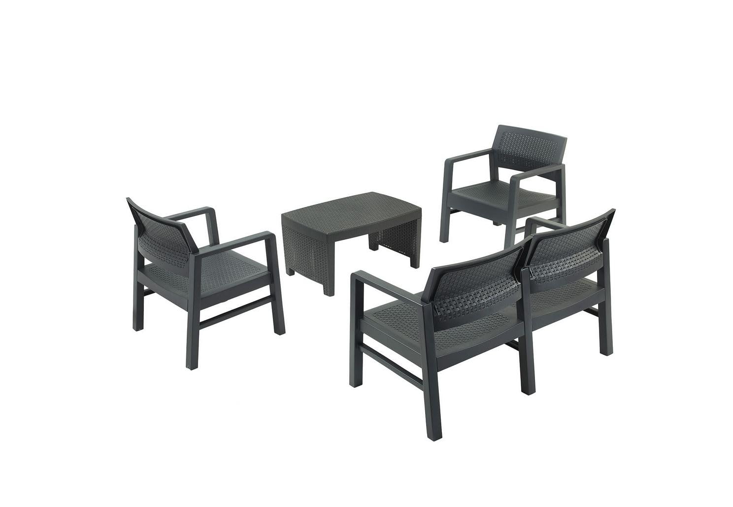 Maury's Set da Giardino Venice Perfetto per Interni ed Esterni, Design Moderno In Colore antracite, Eleganza per il tuo Spazio Outdoor, Con Tavolo, Divano e Due Poltrone (Set Venice)