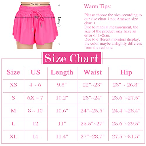 Girls Athletic Flowy Shorts With Pocket 2 In 1 Butterfly Shorts For Teen Girls Youth Running Sports Spandex Shorts Rose Red Small #TOP5