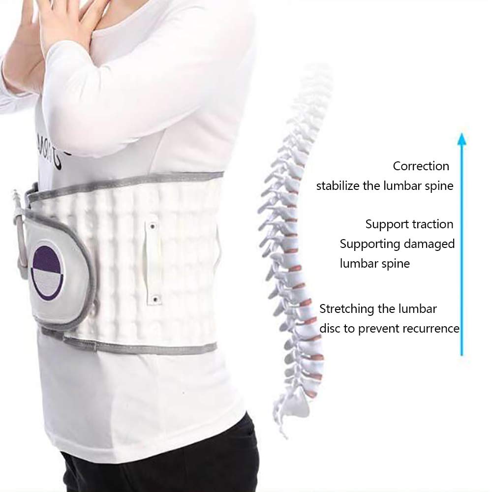 Faja Lumbar Fitness, cinturón de tracción de la Columna Vertebral, Alivio del Dolor para el Dolor de la Parte Baja de la Espalda, calambres, Discos herniados, con Correa de extensión,Plata