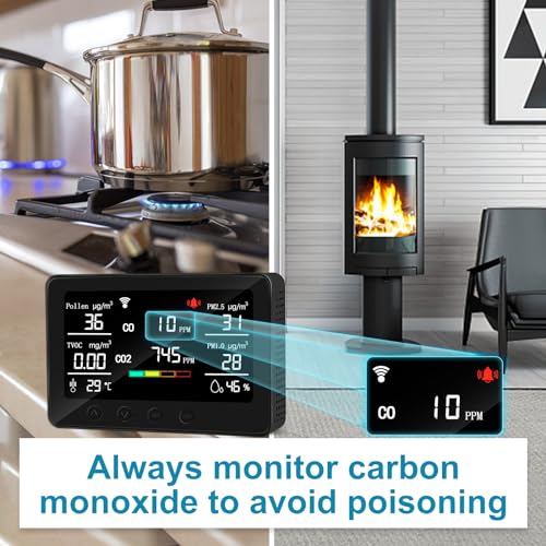 Smart-Air-Quality-Monitor-Indoor-Air-Quality-Meter-Detects-Pollen-CO-PM25-PM10-CO2-TVOC-Humidity-Temp-App-for-ConfigurationData-History-and-Alerts-Connected-with-5GHz-Wi-Fi