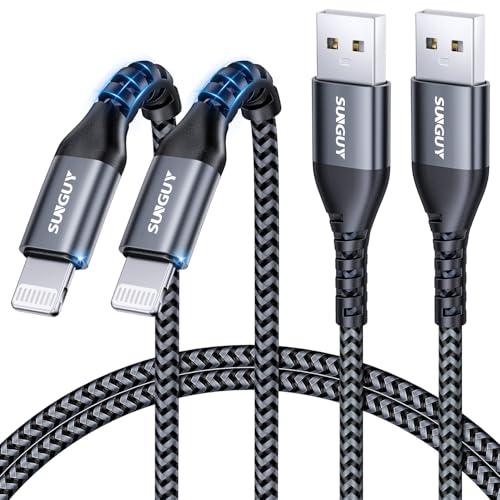 SUNGUY Cable iPhone 1M[2 Piezas], Cable Cargador iPhone MFi Certificado Nylon Cable Lightning USB Carga Rapida compatible con iPhone 14/13/12/11 Pro Max Mini Xs 8 7 6 5 Plus, iPad Air/Mini