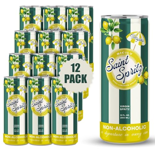 Virgin Sicily Spritz (12-Pack) | Lemon Basil Non Alcoholic Spritz in a Can | Sparkling Italian Limonata-Style Mocktail With Zesty Lemon & Fresh Basil | Premium Non Alcoholic Drinks & Spirits | Saint Spritz Virgins
