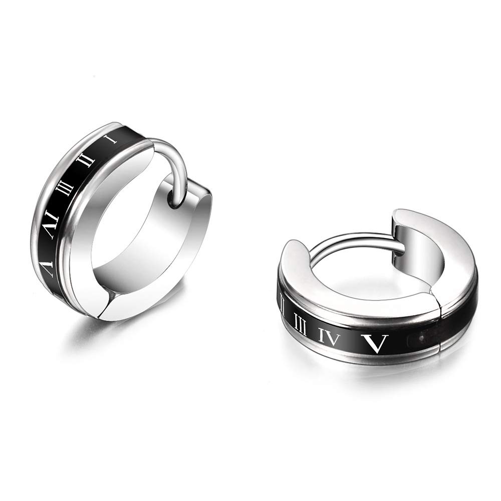 Stainless Steel Black Greek Key/Rome Pattern Hoop Earrings For Mens Classic