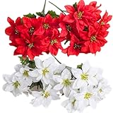 Bo Lala 4 Pieces Artificial Christmas Flowers Silk Poinsettia Flowers Fake Flowers for Christmas Decoration (Red and White)