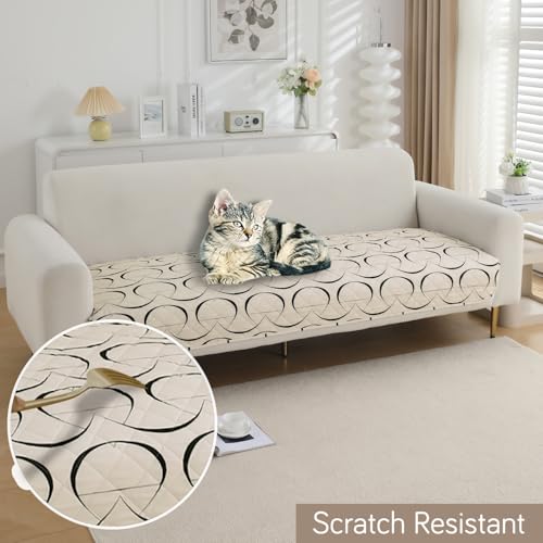 Image of HOKIPO 'Elira Series' Water Repellent + Waterproof Quilted Sofa Mats | Make Your Own Sofa Cover Set | Length 110cm - Natural Beige Abstract Art (AR-5244-C4)