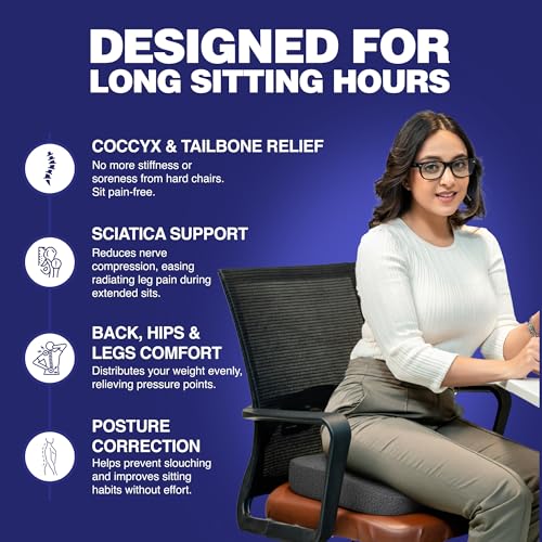 Image of WELLGIVER Memory Foam Coccyx Seat Cushion - Orthopedic Chair Pad for Tailbone, Sciatica & Lower Back Pain Relief | Ideal for Office Chairs, Car Seats & Home Use | Removable & Washable Cover