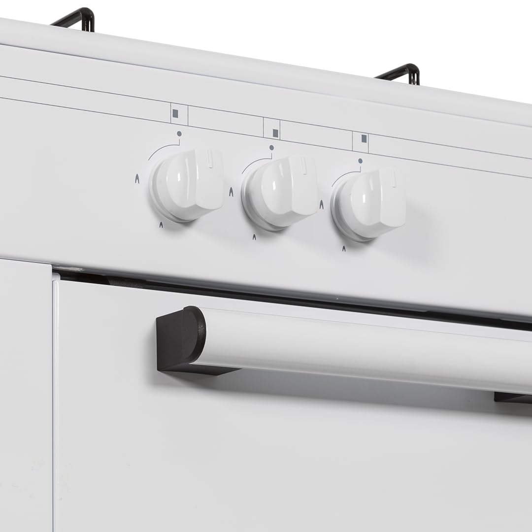 Aspes Cocina Gas Butano 3 Zonas de Cocción, Blanco AKG3500PB. Control Manual, Quemador WOK triple llama, Compartimento Bombona, Tapa Abatible