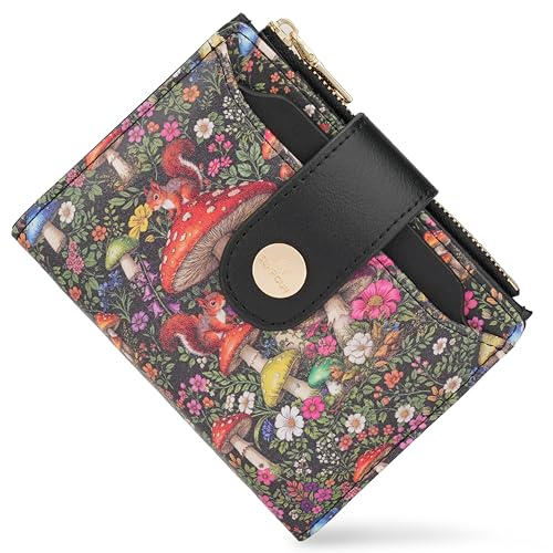 Image of Small Womens Wallet,Bifold Leather Wallet for Women RFID Card Holder Ladies Compact Pocket Wallet for Crossbody Bag (Mushroom)